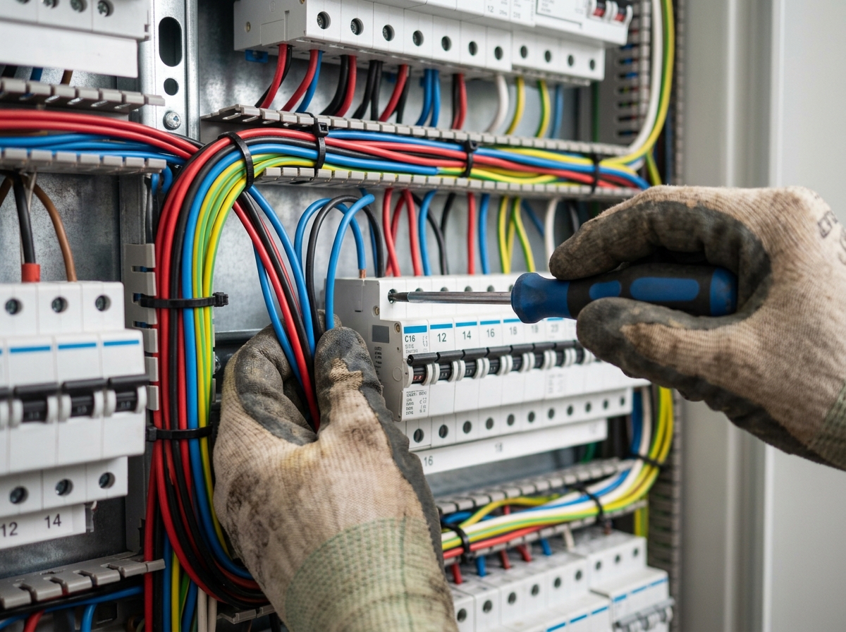 Profesional realizando una instalación eléctrica