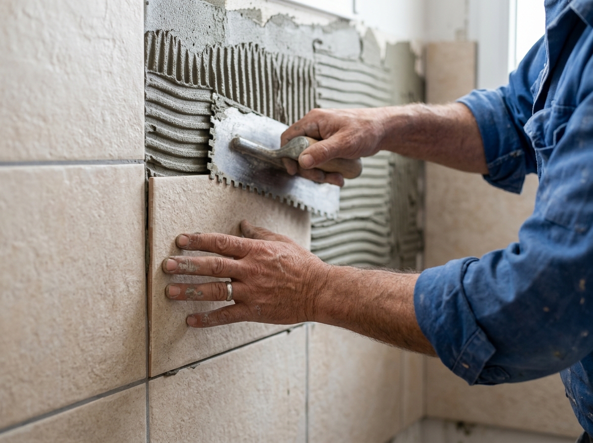Profesional colocando azulejos